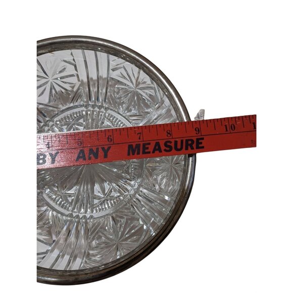 Pressed Glass Bowl With Silver-Plated Rim Starburst Pattern Vintage Elegant Deco - Picture 8 of 8